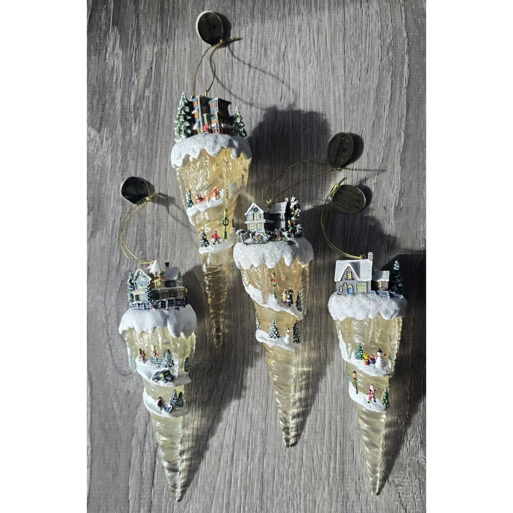 2006 Ashton Drake Lot Of 4 Thomas Kinkade Victorian Village Icicle Ornaments